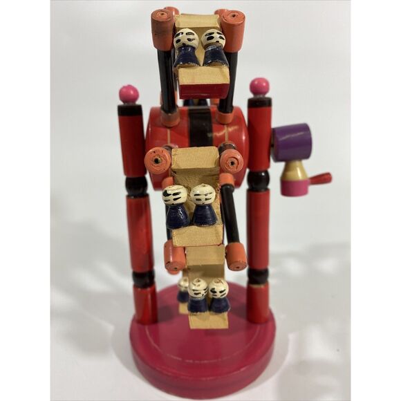 Vintage OOAK Wood Toy Ferris Wheel Hand Crank Japan? Swining Cars w/ people 8.5” - Picture 6 of 6